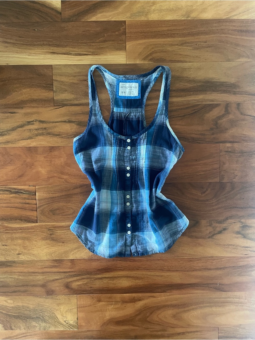 Y2K Aeropostale Blue Plaid Racerback Button-Front Tank